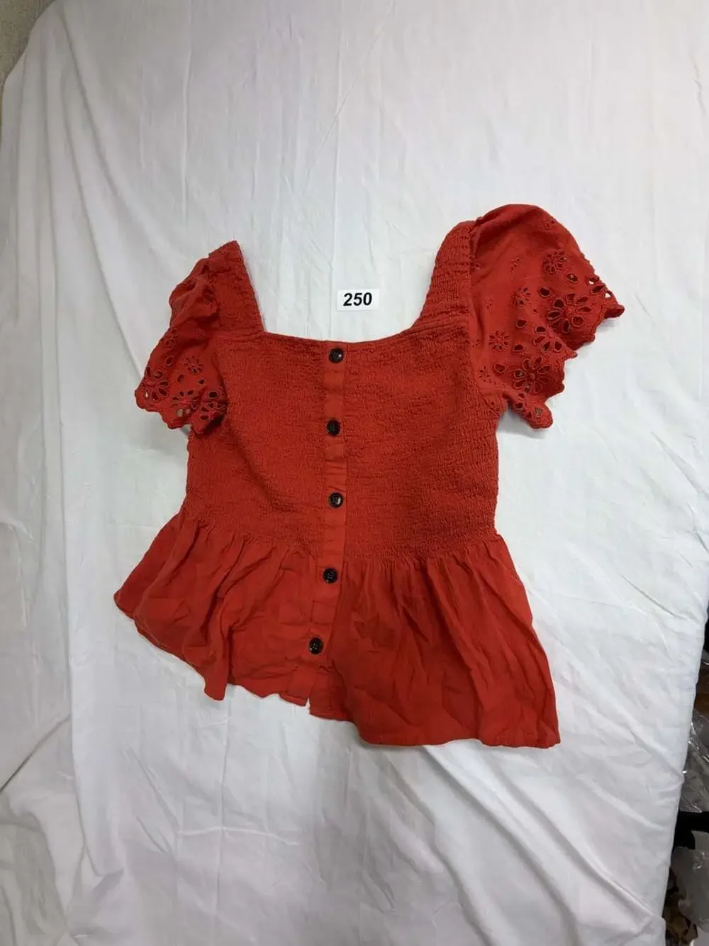 Madewell Eyelet-Sleeve Lucie Smocked Peplum Top Orange Size M